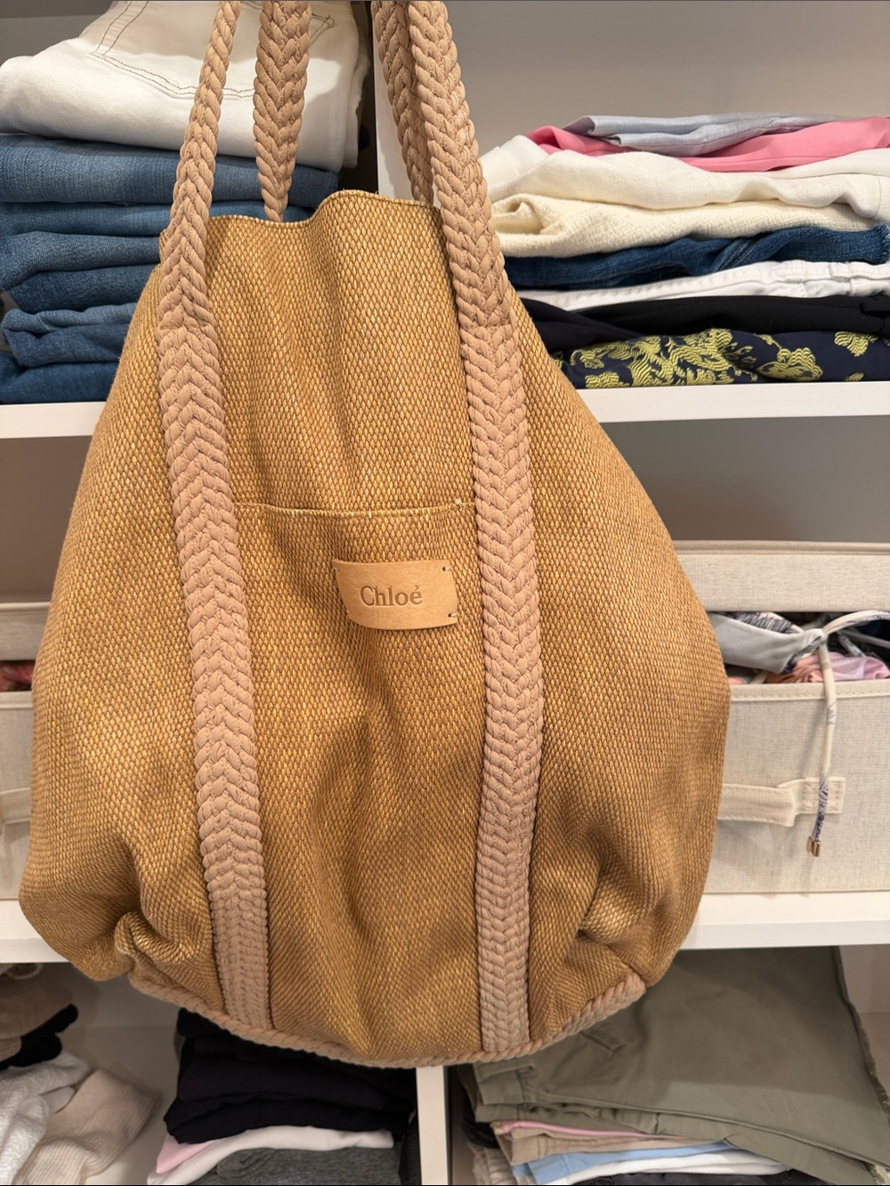 Chloé Golden Yellow Canvas Tote with Braided Tan Straps